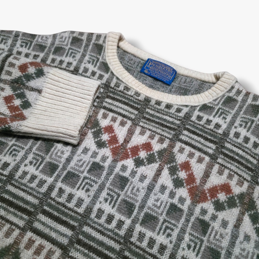 Vintage Pendleton Aztec Sweater Womens Large Southwestern Beige Wool Made In USA